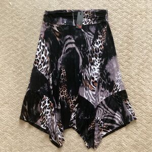 🩵NWT🩵 LADIES BOHO FLOWY ANIMAL PRINT A-LINE SKIRT W/HANDKERCHIEF HEM SIZE LG